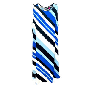 Vince Camuto Dress Blue/Black/White Diagonal Stripes - Size L Like New!